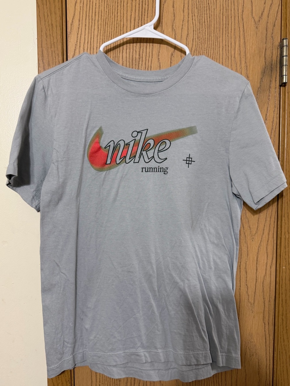 Nike Light Gray Short Sleeve Tee with Red-Orange Gradient Swoosh